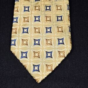 Peacock Tie Men's Gold Blue Brown Geometric 100% Pure Silk Handmade
